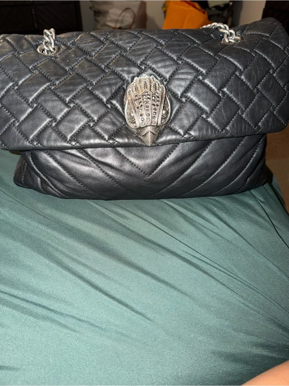 Kurt Geiger Quilted Black Shoulder Bag with Chain Strap and Embellished Clasp